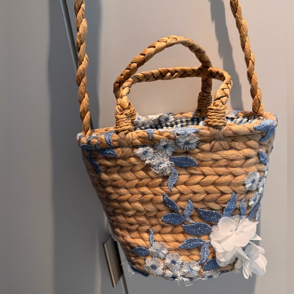 🌸Woven Floral Handbag - Blue and Tan - Picture 2 of 10